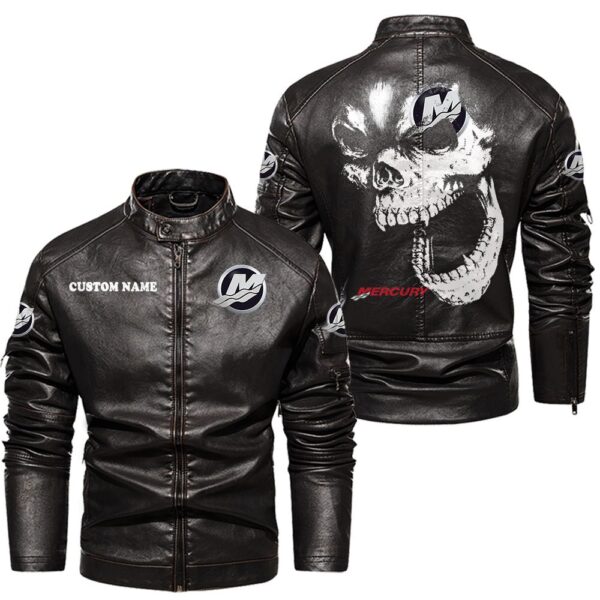 Custom Name Mercury Marine Skull Leather Jacket - Personalized Logo Car Motorcycle Model - Image 3