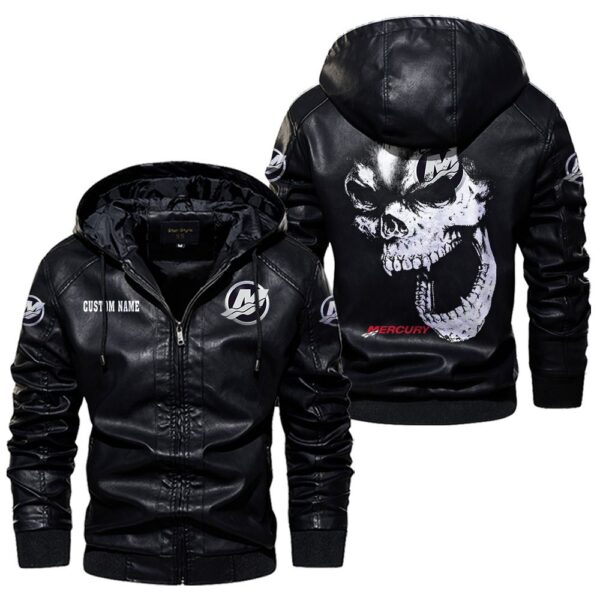 Custom Name Mercury Marine Skull Leather Jacket - Personalized Logo Car Motorcycle Model - Image 5