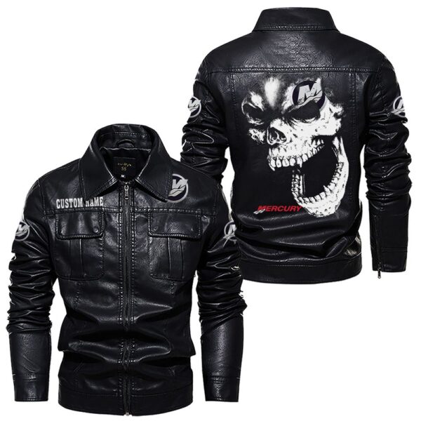 Custom Name Mercury Marine Skull Leather Jacket - Personalized Logo Car Motorcycle Model - Image 7