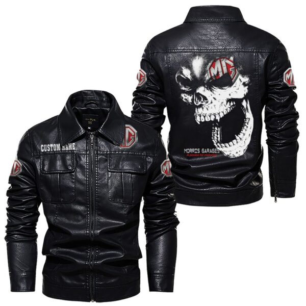 Custom Name Mg Cars Skull Leather Jacket - Personalized Logo Car Motorcycle Model - Image 7