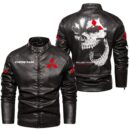 Custom Name Mitsubishi Skull Leather Jacket - Personalized Logo Car Motorcycle Model