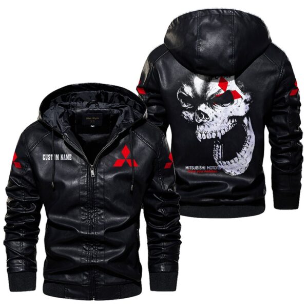 Custom Name Mitsubishi Skull Leather Jacket - Personalized Logo Car Motorcycle Model - Image 5