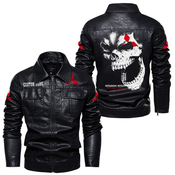 Custom Name Mitsubishi Skull Leather Jacket - Personalized Logo Car Motorcycle Model - Image 7