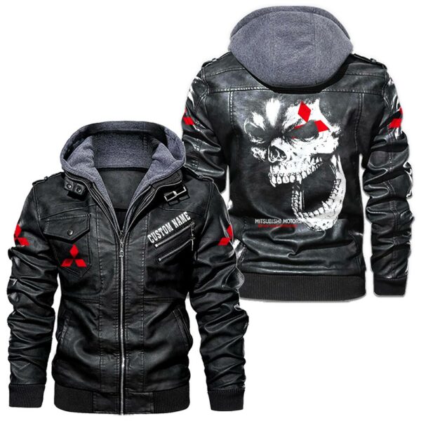 Custom Name Mitsubishi Skull Leather Jacket - Personalized Logo Car Motorcycle Model