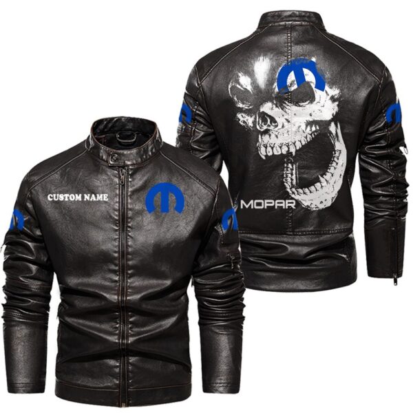 Custom Name Mopar Skull Leather Jacket - Personalized Logo Car Motorcycle Model - Image 3