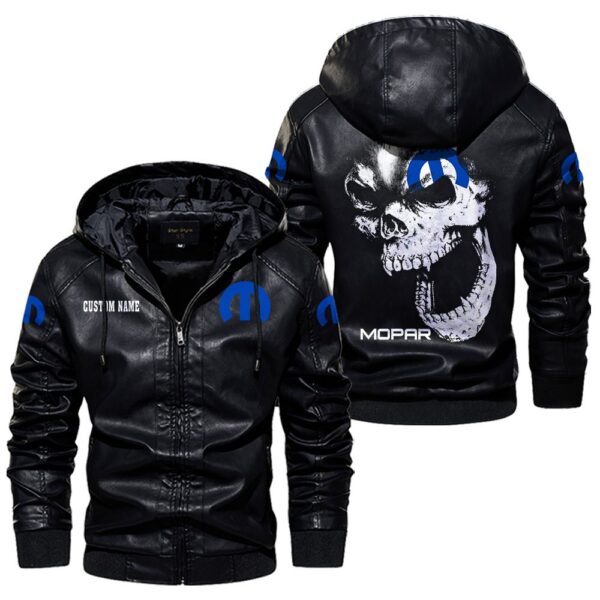 Custom Name Mopar Skull Leather Jacket - Personalized Logo Car Motorcycle Model - Image 5