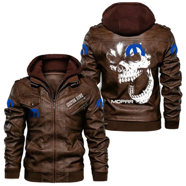 Custom Name Mopar Skull Leather Jacket - Personalized Logo Car Motorcycle Model - Image 2