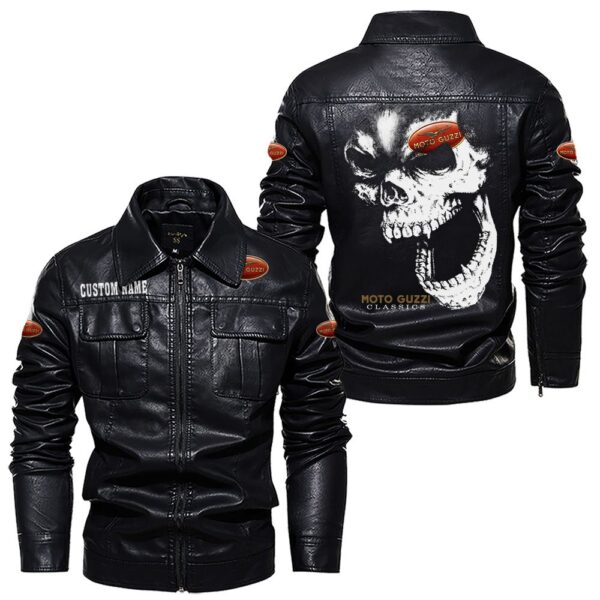Custom Name Moto Guzzi Skull Leather Jacket - Personalized Logo Car Motorcycle Model - Image 7