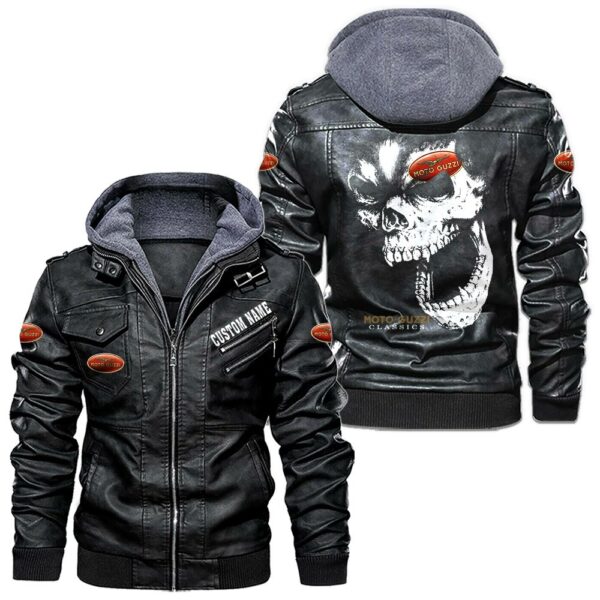 Custom Name Moto Guzzi Skull Leather Jacket - Personalized Logo Car Motorcycle Model