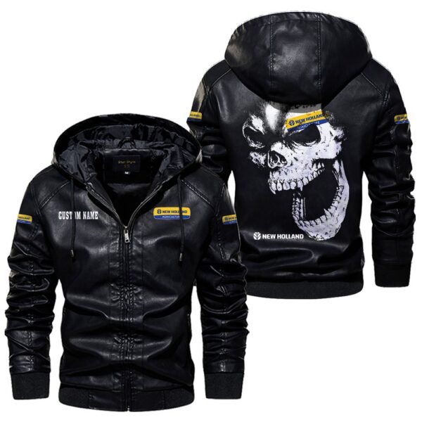 Custom Name New Holland Agriculture Skull Leather Jacket - Personalized Logo Car Motorcycle Model - Image 5