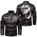 Custom Name Nissan Skull Leather Jacket - Personalized Logo Car Motorcycle Model