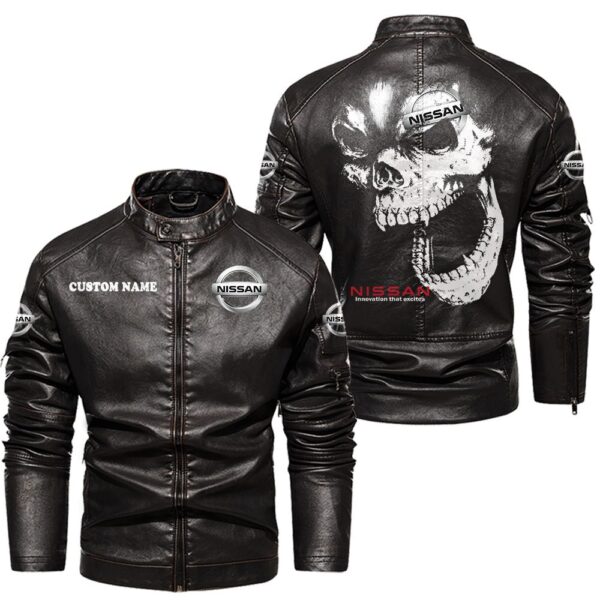 Custom Name Nissan Skull Leather Jacket - Personalized Logo Car Motorcycle Model - Image 3