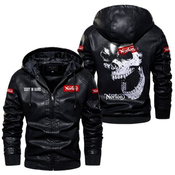 Custom Name Norton Motorcycle Company Skull Leather Jacket - Personalized Logo Car Motorcycle Model - Image 5