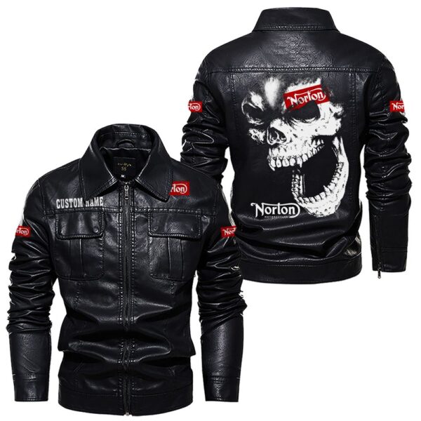 Custom Name Norton Motorcycle Company Skull Leather Jacket - Personalized Logo Car Motorcycle Model - Image 7