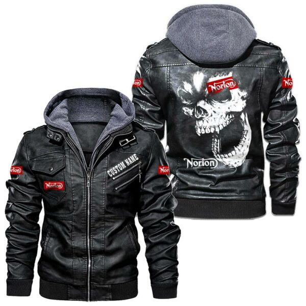 Custom Name Norton Motorcycle Company Skull Leather Jacket - Personalized Logo Car Motorcycle Model