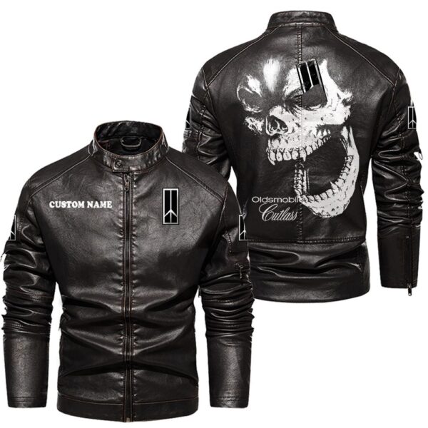 Custom Name Oldsmobile Cutlass Skull Leather Jacket - Personalized Logo Car Motorcycle Model - Image 3