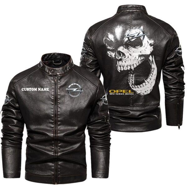 Custom Name Opel Skull Leather Jacket - Personalized Logo Car Motorcycle Model - Image 3