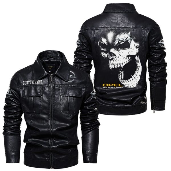 Custom Name Opel Skull Leather Jacket - Personalized Logo Car Motorcycle Model - Image 7