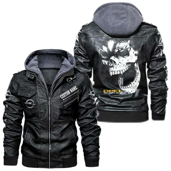 Custom Name Opel Skull Leather Jacket - Personalized Logo Car Motorcycle Model