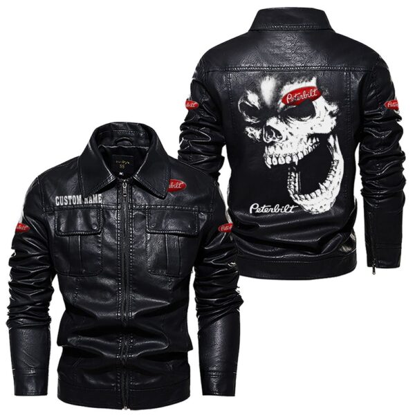 Custom Name Peterbilt Skull Leather Jacket - Personalized Logo Car Motorcycle Model - Image 7