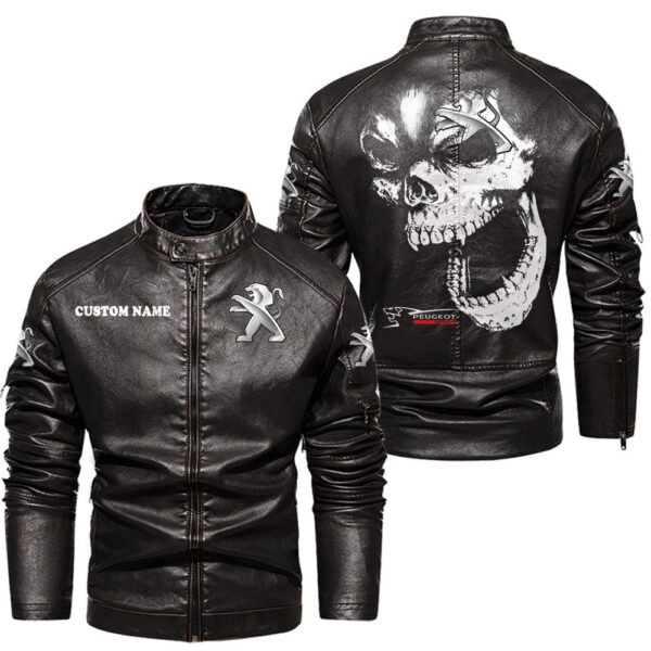 Custom Name Peugeot Skull Leather Jacket - Personalized Logo Car Motorcycle Model - Image 3