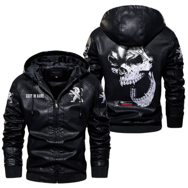 Custom Name Peugeot Skull Leather Jacket - Personalized Logo Car Motorcycle Model - Image 5