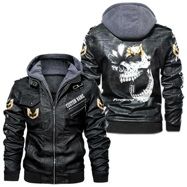 Custom Name Pontiac Firebird Skull Leather Jacket - Personalized Logo Car Motorcycle Model