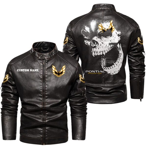 Custom Name Pontiac Trans Am Skull Leather Jacket - Personalized Logo Car Motorcycle Model - Image 3