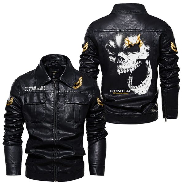 Custom Name Pontiac Trans Am Skull Leather Jacket - Personalized Logo Car Motorcycle Model - Image 7