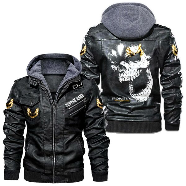 Custom Name Pontiac Trans Am Skull Leather Jacket - Personalized Logo Car Motorcycle Model