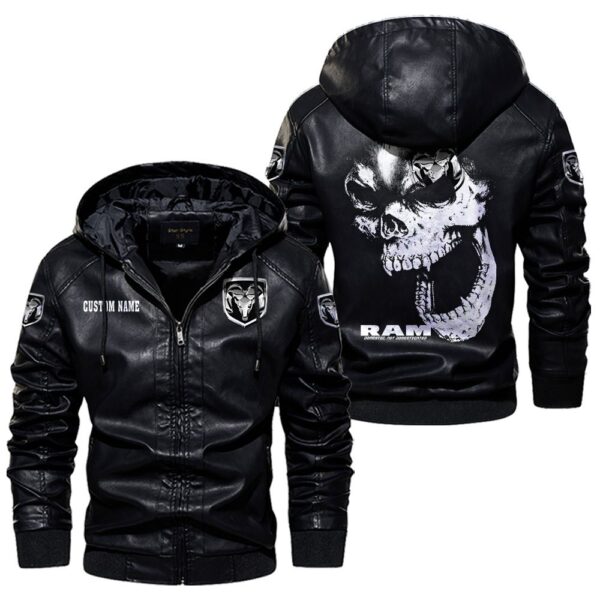 Custom Name Ram Skull Leather Jacket - Personalized Logo Car Motorcycle Model - Image 5