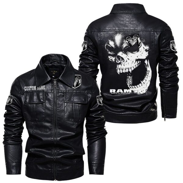 Custom Name Ram Skull Leather Jacket - Personalized Logo Car Motorcycle Model - Image 7