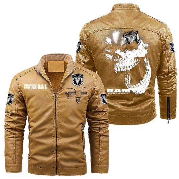 Custom Name Ram Skull Leather Jacket - Personalized Logo Car Motorcycle Model - Image 10