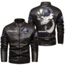 Custom Name Saab Skull Leather Jacket - Personalized Logo Car Motorcycle Model