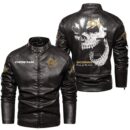 Custom Name Scania V8 Skull Leather Jacket - Personalized Logo Car Motorcycle Model
