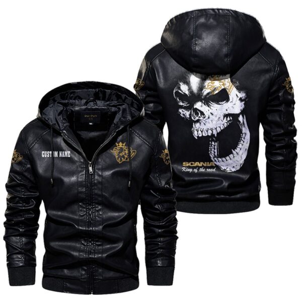 Custom Name Scania V8 Skull Leather Jacket - Personalized Logo Car Motorcycle Model - Image 5