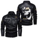 Custom Name Scania V8 Skull Leather Jacket - Personalized Logo Car Motorcycle Model