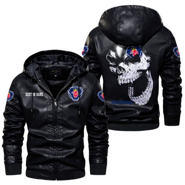 Custom Name Scania Skull Leather Jacket - Personalized Logo Car Motorcycle Model - Image 5