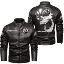 Custom Name Ski Doo Skull Leather Jacket - Personalized Logo Car Motorcycle Model
