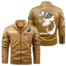 Custom Name Ski Doo Skull Leather Jacket - Personalized Logo Car Motorcycle Model