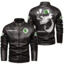 Custom Name Skoda Skull Leather Jacket - Personalized Logo Car Motorcycle Model