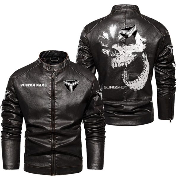 Custom Name Slingshot Skull Leather Jacket - Personalized Logo Car Motorcycle Model - Image 3