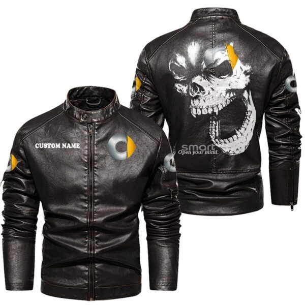 Custom Name Smart Skull Leather Jacket - Personalized Logo Car Motorcycle Model - Image 3