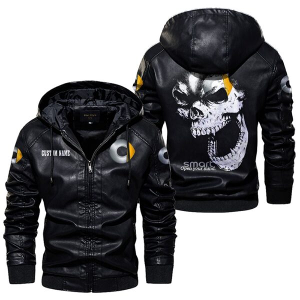 Custom Name Smart Skull Leather Jacket - Personalized Logo Car Motorcycle Model - Image 5