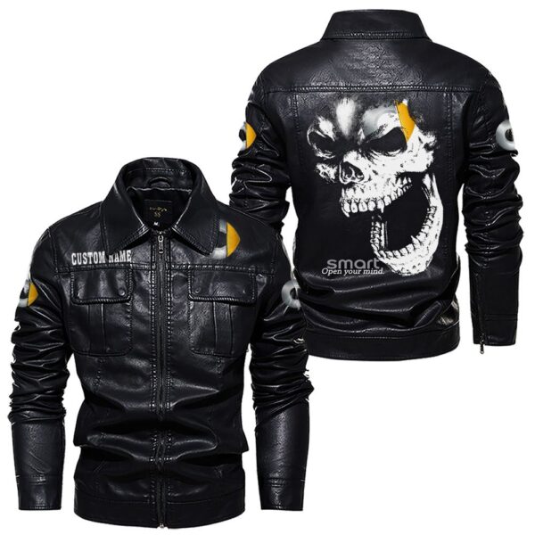 Custom Name Smart Skull Leather Jacket - Personalized Logo Car Motorcycle Model - Image 7