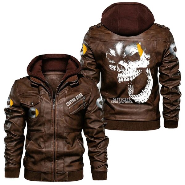 Custom Name Smart Skull Leather Jacket - Personalized Logo Car Motorcycle Model - Image 2