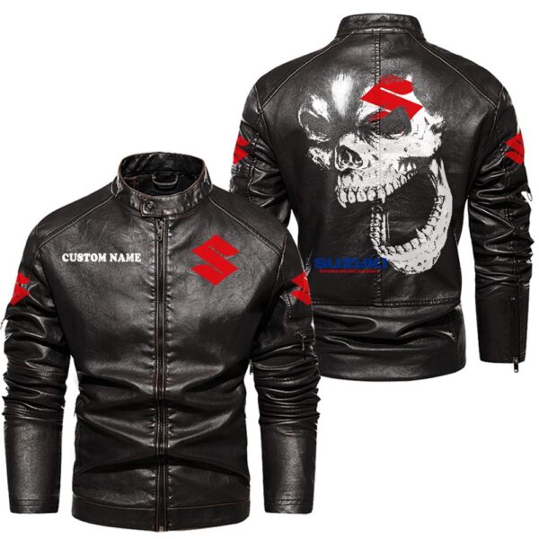 Custom Name Suzuki Skull Leather Jacket - Personalized Logo Car Motorcycle Model - Image 3