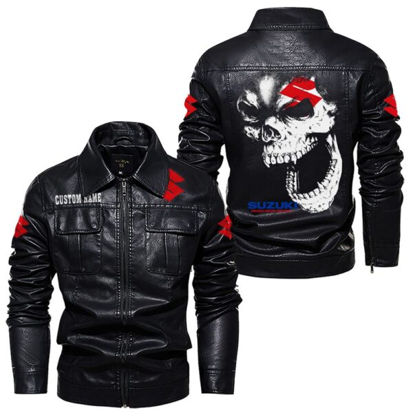 Custom Name Suzuki Skull Leather Jacket - Personalized Logo Car Motorcycle Model - Image 7