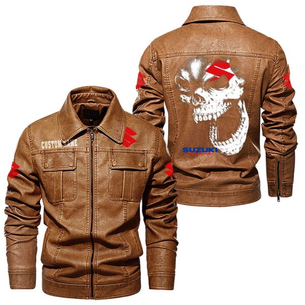 Custom Name Suzuki Skull Leather Jacket - Personalized Logo Car Motorcycle Model - Image 8