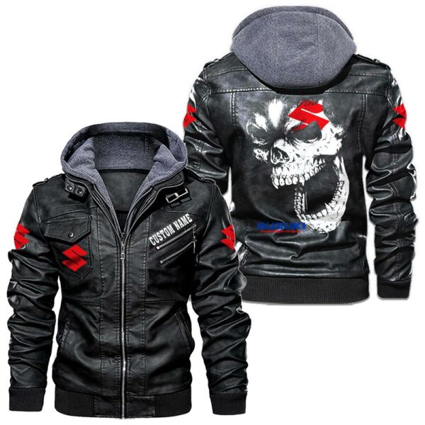 Custom Name Suzuki Skull Leather Jacket - Personalized Logo Car Motorcycle Model